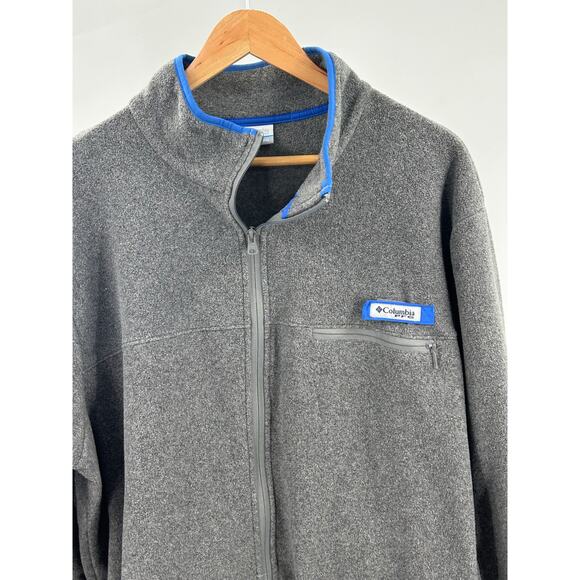 Columbia PFG Jacket 2XL Gray Fleece Full Zip Blue Trim Outdoor Fishing Mens - Picture 2 of 8